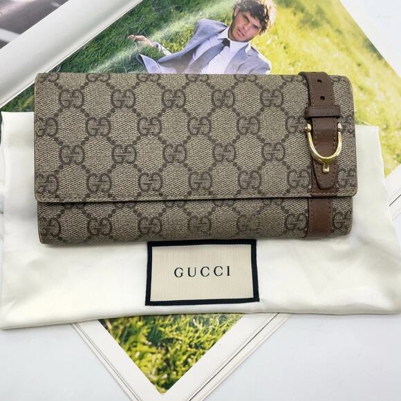 Authentic Gucci GG Supreme PVC Leather Beige Long Wallet W/Dustbag - Picture 1 of 14